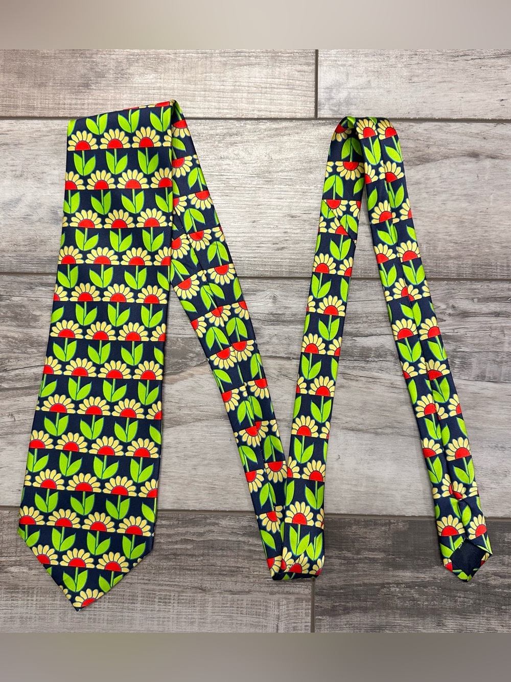 Floral Pascal Graphic Silk Tie in Navy, Lime & Red